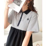 異素材ミックスが目を惹く。胸刺繍ポロ衿布帛切り替えカットティアードワンピース（半… | Classical Elf  | 詳細画像37 