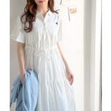 異素材ミックスが目を惹く。胸刺繍ポロ衿布帛切り替えカットティアードワンピース（半… | Classical Elf  | 詳細画像1 