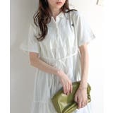 異素材ミックスが目を惹く。胸刺繍ポロ衿布帛切り替えカットティアードワンピース（半… | Classical Elf  | 詳細画像4 