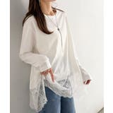 大人のきれいめカジュアル、体型も美しくカバー。裾レースカットソードッキングTシャ… | Classical Elf  | 詳細画像4 