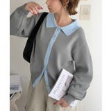 レトロ配色で、ちょっぴり大人のお洒落感。バイカラー衿付きメタルボタンニットカーデ… | Classical Elf | 詳細画像9
