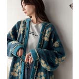 一枚で、レトロ可愛いの全部盛り。花柄ジャガード×ゴールドボタン フリンジニットカ… | Classical Elf | 詳細画像12
