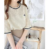 上品レース×スポーティMIXが旬。クロシェ風レースリブラインTシャツ。 | Classical Elf | 詳細画像11