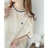 アイボリー | 上品レース×スポーティMIXが旬。クロシェ風レースリブラインTシャツ。 | Classical Elf