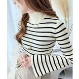 白黒ボーダー | 大人かわいいが実現できる。袖フレアハイネックニットプルオーバー（袖配色 無地 ボ… | Classical Elf 