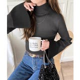 チャコール×ブラック | 大人かわいいが実現できる。袖フレアハイネックニットプルオーバー（袖配色 無地 ボ… | Classical Elf 