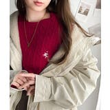 レトロ上品なトラッドテイスト。ワンポイント胸刺繍ケーブルニットプルオーバー | Classical Elf  | 詳細画像31 