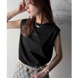 ブラック | 接触冷感♪大人カジュアルを格上げ!胸元ワンポイント刺繍ノースリーブトップ | Classical Elf