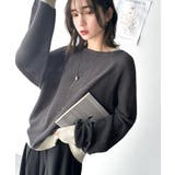 チャコール×アイボリー | 遊び心のある程よい透け感。オーバーサイズワッフル編みドルマン袖トップス（長袖） | Classical Elf 
