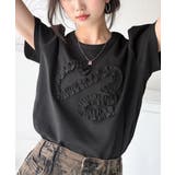 ブラック | フリル刺繍でエレガントに。シルケットフリル刺繍パフスリーブプルオーバー(半袖) | Classical Elf