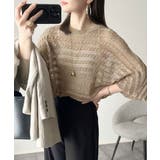 グレージュ | 大人の洗練カジュアル。透かし編みケーブル柄ニットプルオーバー(長袖) | Classical Elf