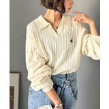 ”品よく華やぐ”。大人のマストバイニット。胸刺繍ケーブル編みポロ襟スキッパーニッ… | Classical Elf  | 詳細画像6 