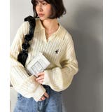 ”品よく華やぐ”。大人のマストバイニット。胸刺繍ケーブル編みポロ襟スキッパーニッ… | Classical Elf  | 詳細画像8 