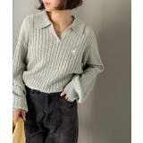 ”品よく華やぐ”。大人のマストバイニット。胸刺繍ケーブル編みポロ襟スキッパーニッ… | Classical Elf  | 詳細画像15 