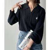 ”品よく華やぐ”。大人のマストバイニット。胸刺繍ケーブル編みポロ襟スキッパーニッ… | Classical Elf  | 詳細画像25 