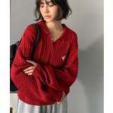 ”品よく華やぐ”。大人のマストバイニット。胸刺繍ケーブル編みポロ襟スキッパーニッ… | Classical Elf  | 詳細画像30 