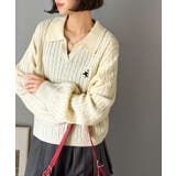 ”品よく華やぐ”。大人のマストバイニット。胸刺繍ケーブル編みポロ襟スキッパーニッ… | Classical Elf  | 詳細画像1 