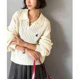 ”品よく華やぐ”。大人のマストバイニット。胸刺繍ケーブル編みポロ襟スキッパーニッ… | Classical Elf  | 詳細画像2 