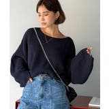 ネイビー | 立体スリーブで叶える、こなれシルエット。コクーンスリーブシンプルプルオーバーニッ… | Classical Elf 