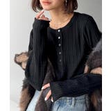 ブラック | もっちり柔らかな風合い。ミニケーブル編みヘンリーネックニット（長袖） | Classical Elf 