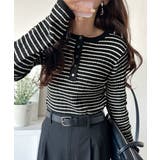 ブラックボーダー | もっちり柔らかな風合い。ミニケーブル編みヘンリーネックニット（長袖） | Classical Elf 