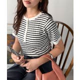 ホワイトボーダー | シンプルな心地よさ。半袖ヘンリーミニケーブルニット(半袖) | Classical Elf