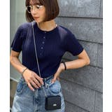 ネイビー | シンプルな心地よさ。半袖ヘンリーミニケーブルニット(半袖) | Classical Elf