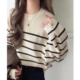 アイボリーボーダー | ゆったりなのに上品でキチンと見え。ミラノリブ袖先ゴールドボタンプルオーバー | Classical Elf 