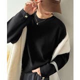 ブラック | ゆったりなのに上品でキチンと見え。ミラノリブ袖先ゴールドボタンプルオーバー | Classical Elf 