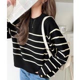 ブラックボーダー | ゆったりなのに上品でキチンと見え。ミラノリブ袖先ゴールドボタンプルオーバー | Classical Elf 