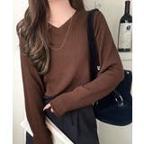 ブラウン | デコルテ美人。着映えVネックシンプルリブニット(長袖) | Classical Elf
