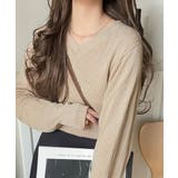 ベージュ | デコルテ美人。着映えVネックシンプルリブニット(長袖) | Classical Elf
