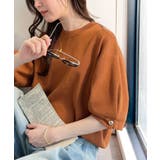 オレンジブラウン | 袖きらり、きちんと魅せる。ゴールドボタン使い袖タックミラノリブトップス（半袖） | Classical Elf 