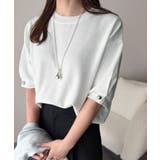 袖きらり、きちんと魅せる。ゴールドボタン使い袖タックミラノリブトップス（半袖） | Classical Elf  | 詳細画像2 