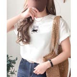 オフホワイト×Aネコ | 可愛いだけとは言わせない!刺繍コンパクトフライスTシャツアニマルシリーズ(半袖) | Classical Elf