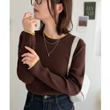 首元から袖口からちらり、差し色が映える。クルーネック配色ワイドリブニット(長袖) | Classical Elf | 詳細画像9