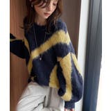 ネイビー×イエロー | 今日はどの色?ふわふわ配色に一目惚れ♡配色ニュアンス柄 起毛ニット オーバーサイ… | Classical Elf