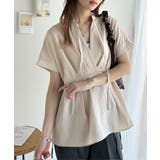 大人の上品さをプラス。前後2wayカシュクールサッカー素材半袖ブラウス | Classical Elf  | 詳細画像20 