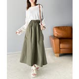 ふんわりカジュアル。麻混ウエストドロスト配色ステッチロングスカート | Classical Elf  | 詳細画像8 