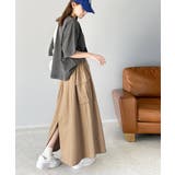 ふんわりカジュアル。麻混ウエストドロスト配色ステッチロングスカート | Classical Elf  | 詳細画像14 