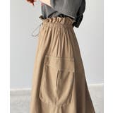 ふんわりカジュアル。麻混ウエストドロスト配色ステッチロングスカート | Classical Elf  | 詳細画像16 