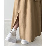ふんわりカジュアル。麻混ウエストドロスト配色ステッチロングスカート | Classical Elf  | 詳細画像17 