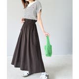 ふんわりカジュアル。麻混ウエストドロスト配色ステッチロングスカート | Classical Elf  | 詳細画像2 