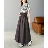 ふんわりカジュアル。麻混ウエストドロスト配色ステッチロングスカート | Classical Elf  | 詳細画像6 