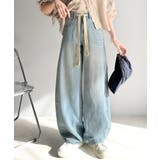 ライトブルー | 大人カジュアルをお洒落に格上げ。ドロスト紐付きカーブイージーデニムパンツ | Classical Elf 