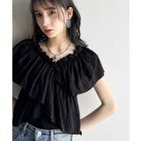 ブラック | 大人ガーリーに見せる。2wayオフショルフリルデザインシアーブラウス | Classical Elf