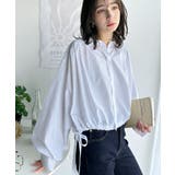 愛らしさと清楚感を両立する、リボンヘムクロップドギャザー長袖ストライプブラウス | Classical Elf | 詳細画像6