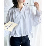 愛らしさと清楚感を両立する、リボンヘムクロップドギャザー長袖ストライプブラウス | Classical Elf | 詳細画像7