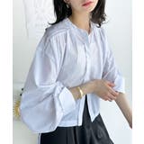 愛らしさと清楚感を両立する、リボンヘムクロップドギャザー長袖ストライプブラウス | Classical Elf | 詳細画像14