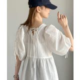 軽やかで上品。シアサッカー前後2WAYギャザーパフスリーブチュニックブラウス | Classical Elf  | 詳細画像11 